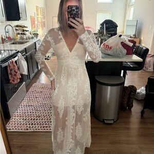 Altar'd State Sheer White Lace Maxi Dress